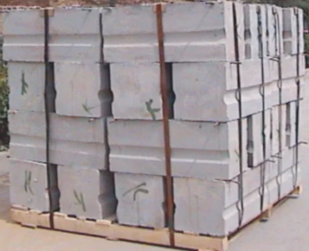 Palletized precast refractory bricks strapped for shipment