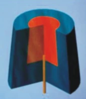 Cutaway illustration of a composite porous plug showing the gas-permeable core and inlet pipe