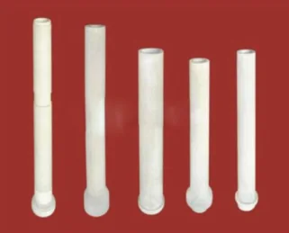 Five non-wetting precast tubes of different lengths with flared ends